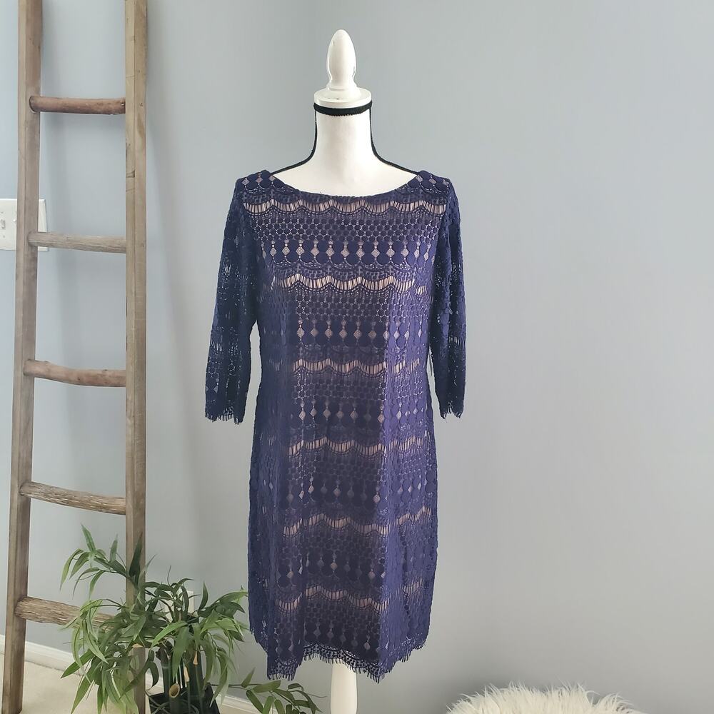 Established 1962 Women's Navy Blue Lace Overlay Shift Dress 12P